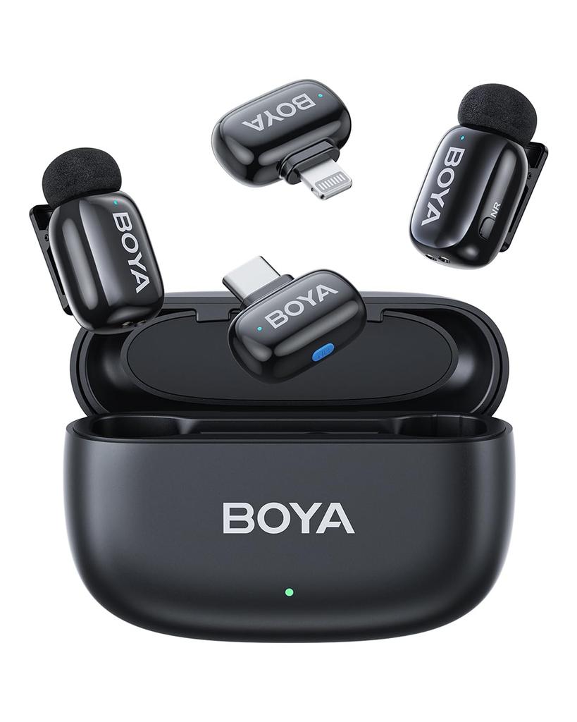BOYA Mini Wireless Microphone, Compatible with iPhone 1516, Android, and PC, USB-CLightning Plug, MFI, Noise Cancelling, AI Voice Changer, 30-Hour