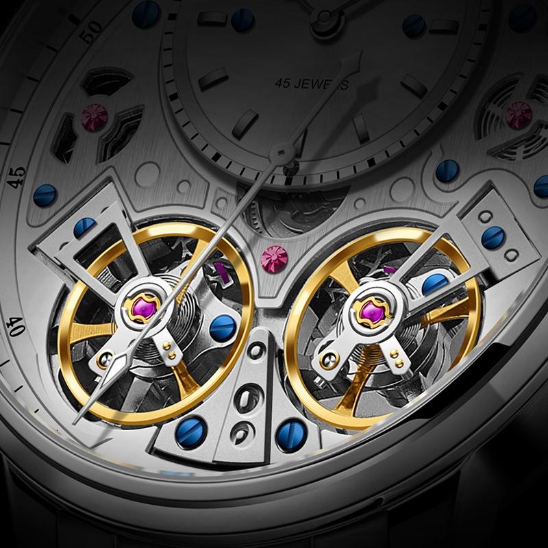 Super Cool Black Steel Double Tourbillon Men's Watches Independent Seconds Automatic Mechanical Watch Men Fashion Relogio