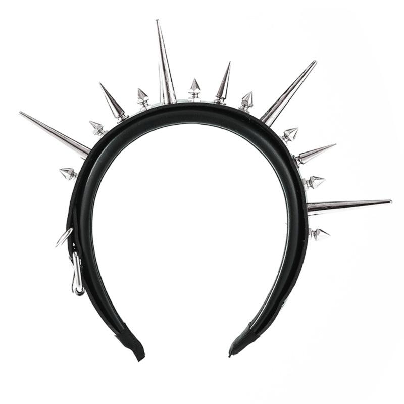 

Gothic Punk PU Belt Hair Band With Rivet Studded Design Cool Hairhoop For Women Daily Wear and Festival Gathering чорний