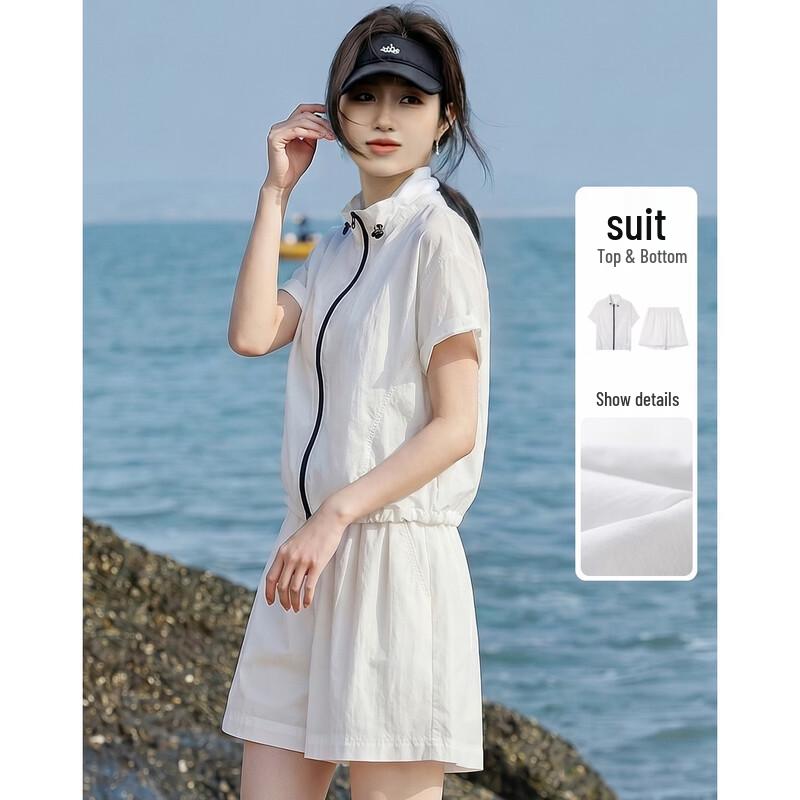 

Women s UPF50+ UV Protection Stand Collar Top & Shorts Set L