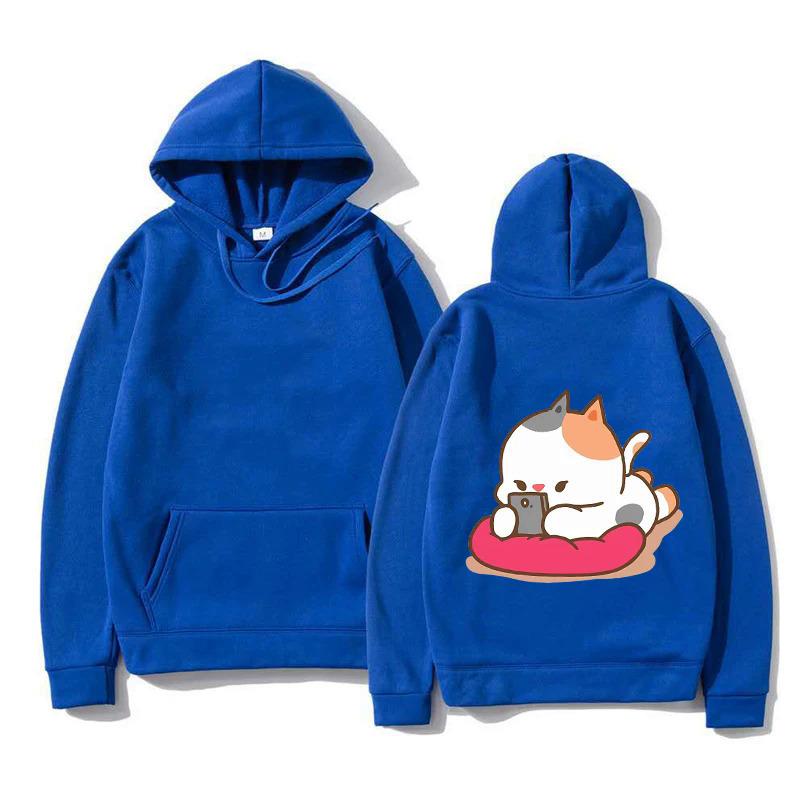 Cute Cartoon Cat Hoodies New Print Fashion Sweatshirt Casual Unisex Autumn Winter Fleece Streetwear Tops Male Sudaderas
