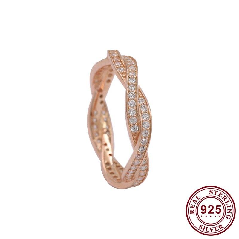 925 Sterling Silver Pan Ring Creative Rose Gold Ring With Bright Braided Lines For Women Wedding Party Gift Fashion Jewelry