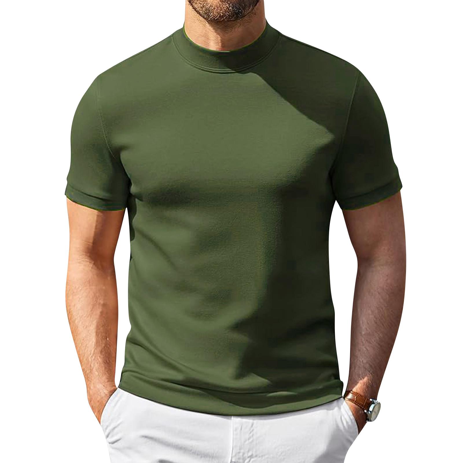 Men’s Short Sleeve Mock Neck T-Shirt Lightweight Breathable Stretch Base Layer Top for Everyday Wear Casual Athletic L