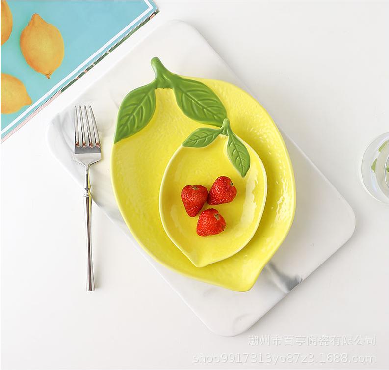 Cartoon Lemon Shaped Ceramic Salad Bowl, Creative Fruit Snack Plate, Soup Bowl, Family Kitchen Utensils Accessories