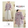 New Chinese Style Plus Size Women's Summer Thin Loose V-neck Three-quarter Sleeve Printed Short-sleeved T-shirt Top