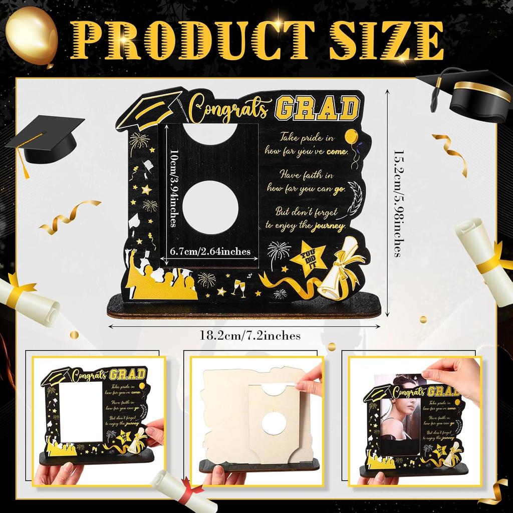 Yaomiao Class of 2026 Graduation Picture Frame Wooden Graduate Small Cap Photo Display Holder with Blessing Words for Kindergarten Preschool High
