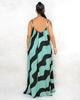 H153 Europäisches Sexy Damen Maxikleid mit unregelmäßigem Print und Spaghettiträgern