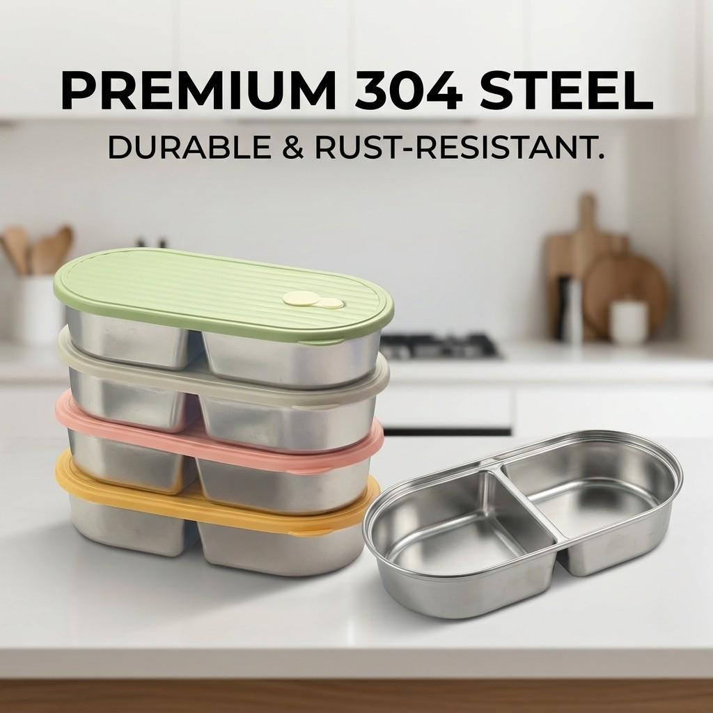 304 Stainless Steel Lunch Box With Sauce Box School Portable Sealed Divided Bento Box Fruit Salad Food Container For Students