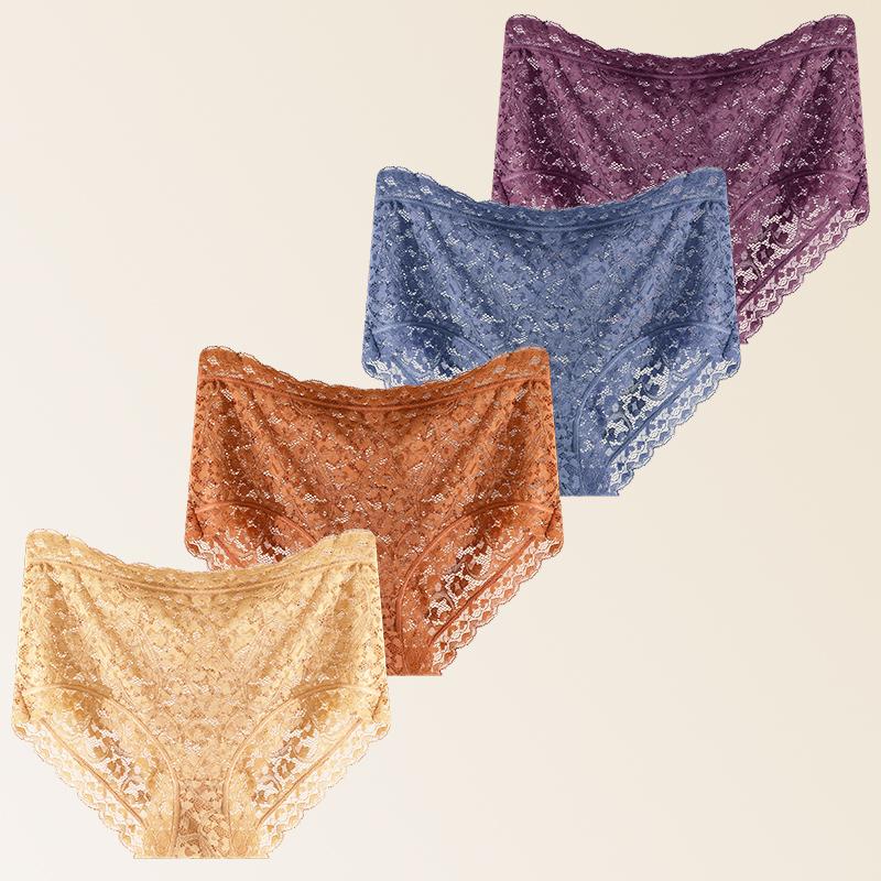FINETOO 4Pcs Women Mid Rise Floral Lace Underpants Soft Skin-Friendly Breathable Panties High Stretch Seamless Ladies Daily Wear Briefs