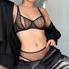 Women Ultra Thin Sexy Leopard Lace Big Chest Show Small Anti Droop Fun Underwear Suit