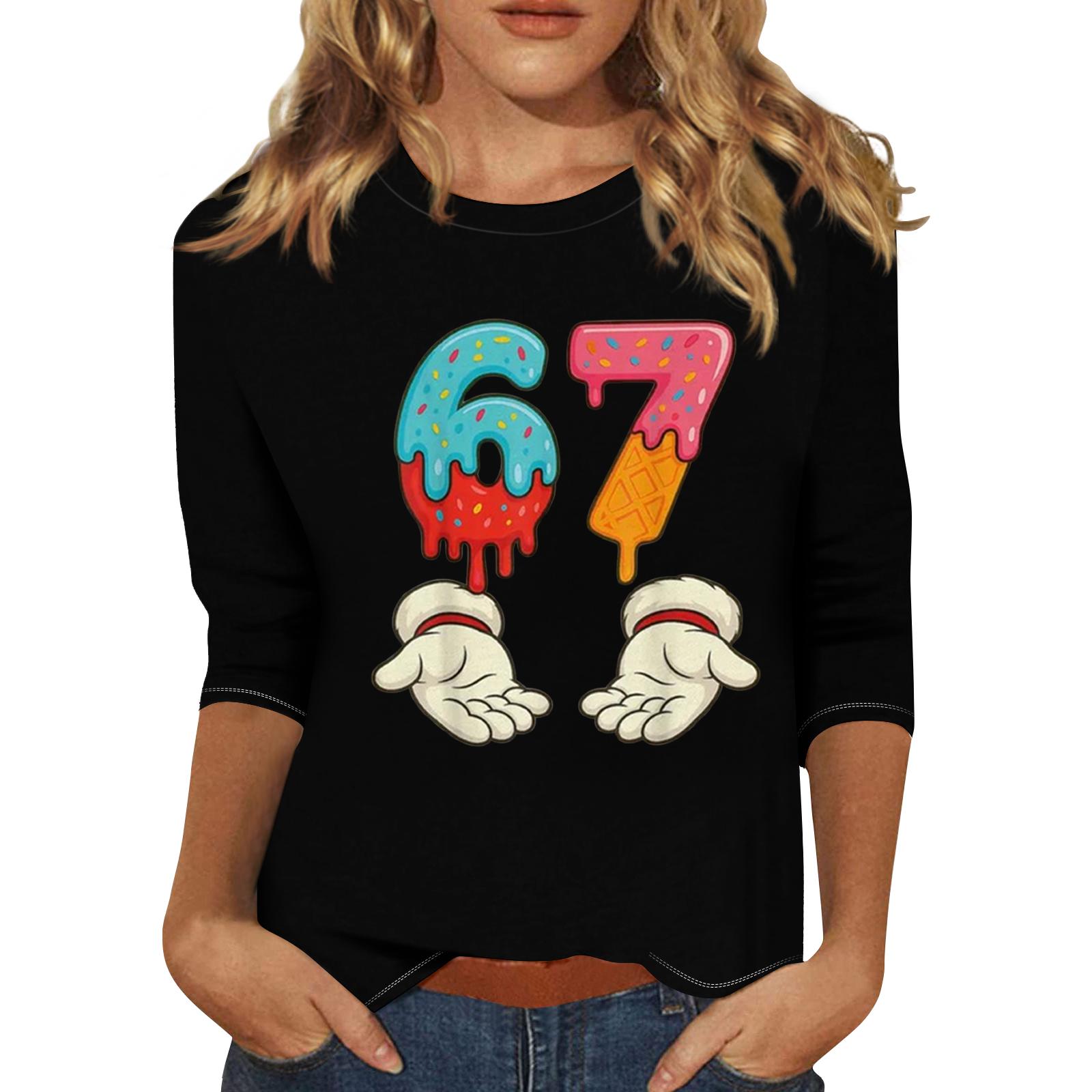 

Женская модная повседневная футболка с принтом и рукавом три четверти XL чёрный