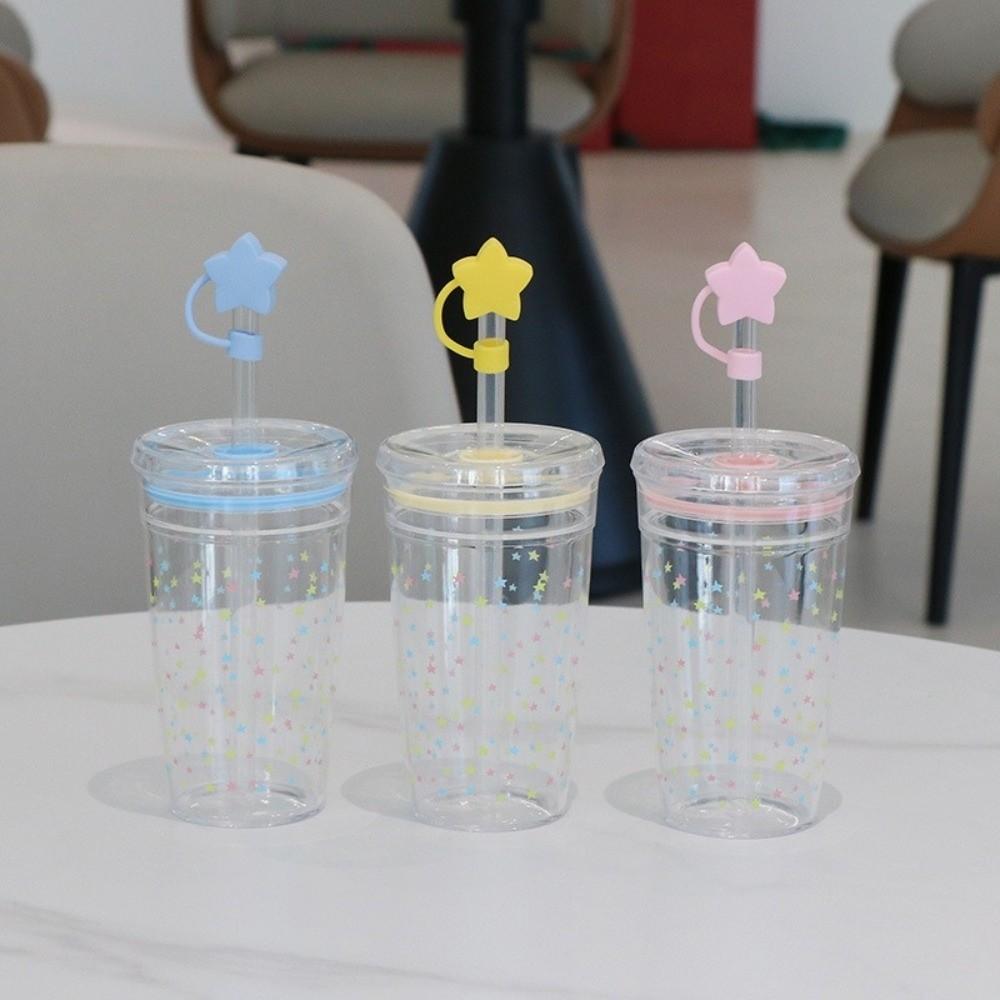Portable 500ml Straw Coffee Cup Transparent Plastic Cold Drinking Cup Reusable Single Layer Car Tumbler Cup