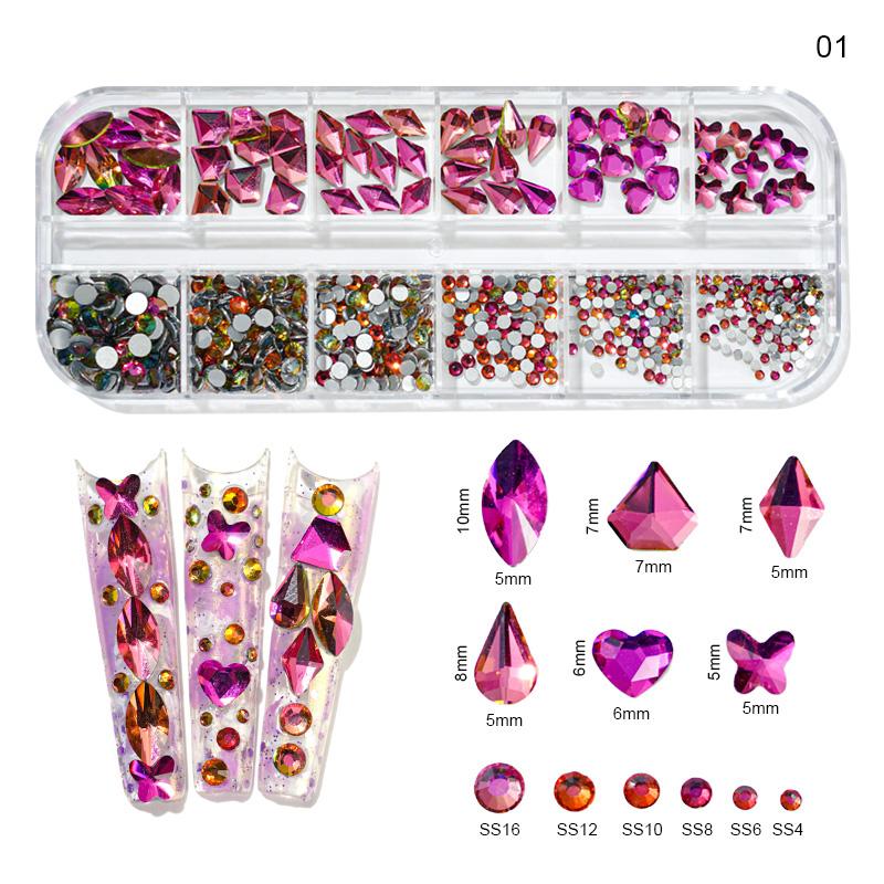 12 mřížek 3D safírově modré kamínky na nehty více tvarů plochý zadní strana skleněný diamant přívěsky na nehty DIY řemesla Oblečení Nehty Příslušenství