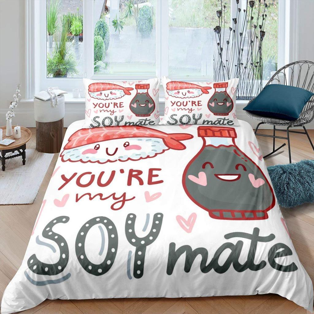 Sushi Duvet Cover Cute Rice Ball Bedding Set Children And Girls Room Decoration Three-Piece Set