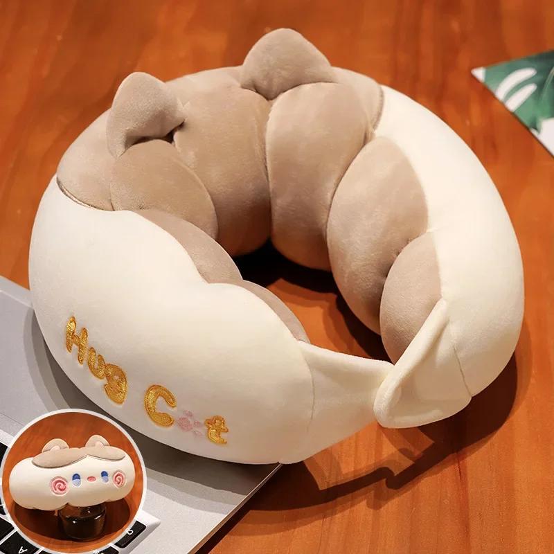 Crystal Velvet Portable Travel Neck Pillow Cartoon Caterpillar Cat Sofa Cushion Office Napping Pillow Home Rest Cushion Pillow