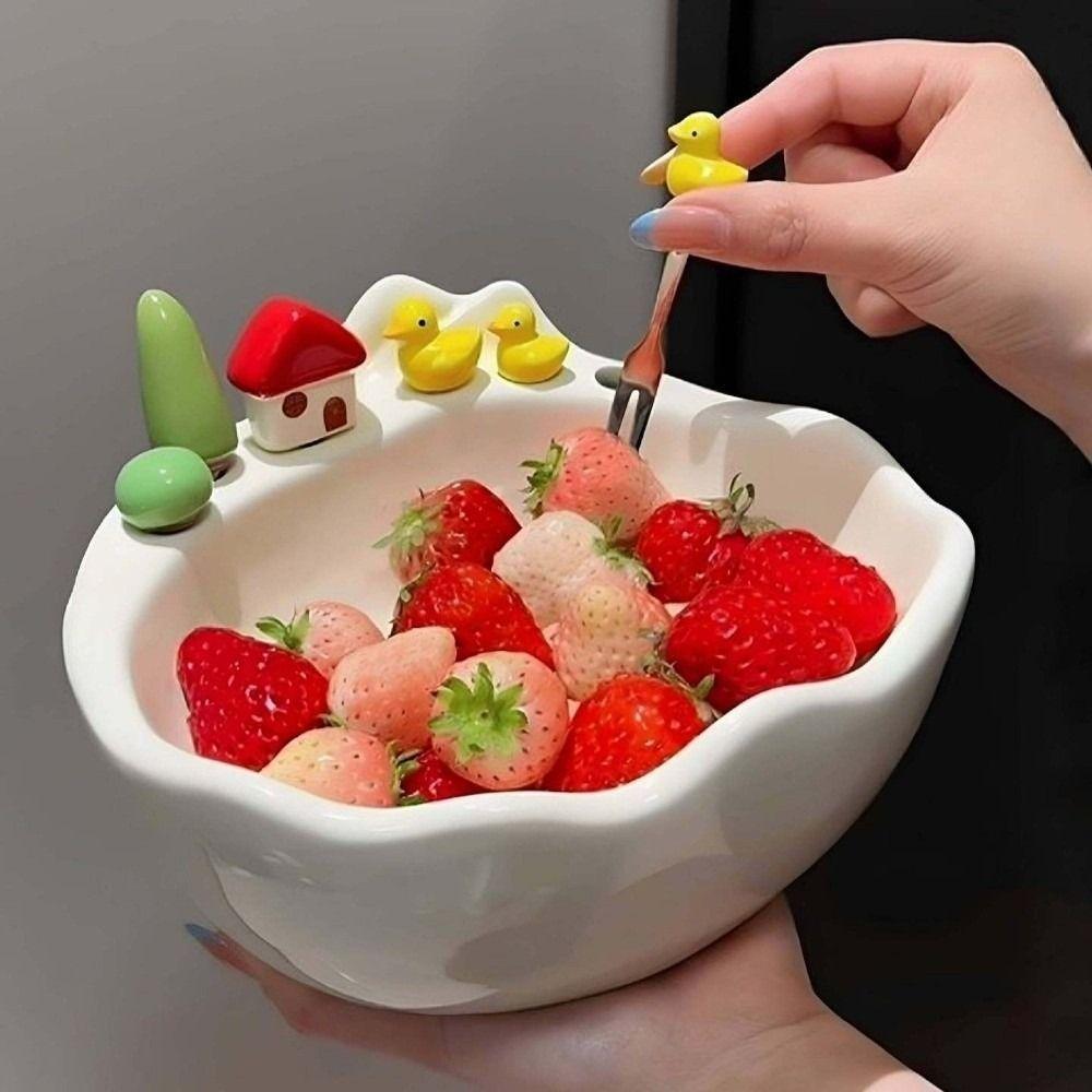 Cartoon Fruit Bowl with Fork Decoration Snack Plate Creative Fruit Serving Plate  Dining Table