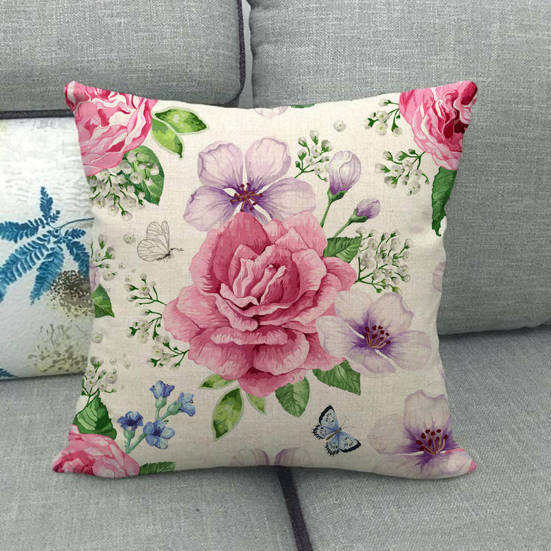 Simple floral pattern clear rose flowers Digital printing short plush pillow covers for car sofa office cushion cover home goods