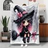1 Piece Cartoon Witch Theme Decorative Blanket Polyester Fabric Machine Washable Suitable for Bedroom Living Room Decoration
