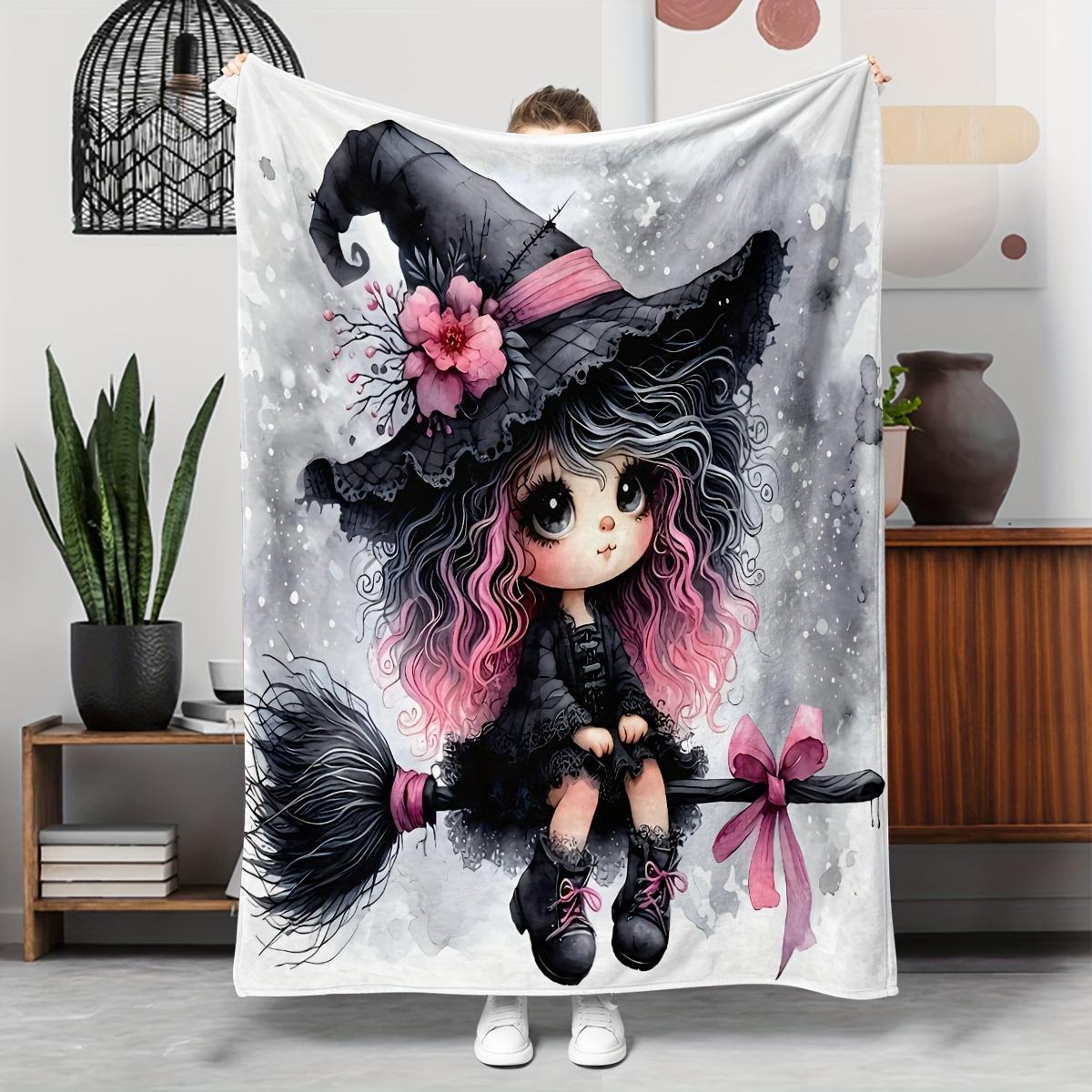 

1 piece cartoon witch theme decorative blanket polyester fabric machine washable suitable for bedroom living room decoration 75x100cm