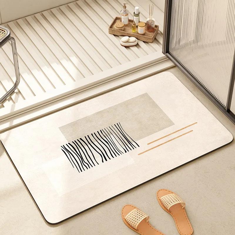 Non-slip Bathroom Carpet Strong Absorbent Beige Stripes Floor Mat Home Decor Toilet Entrance Rug Alfombra De Baño