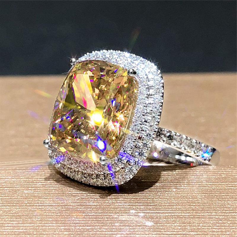 New Elegant Yellow Cubic Zirconia Women Rings Luxury Wedding Anniversary Party Lady's  Accessories Bright Fashion Jewelry