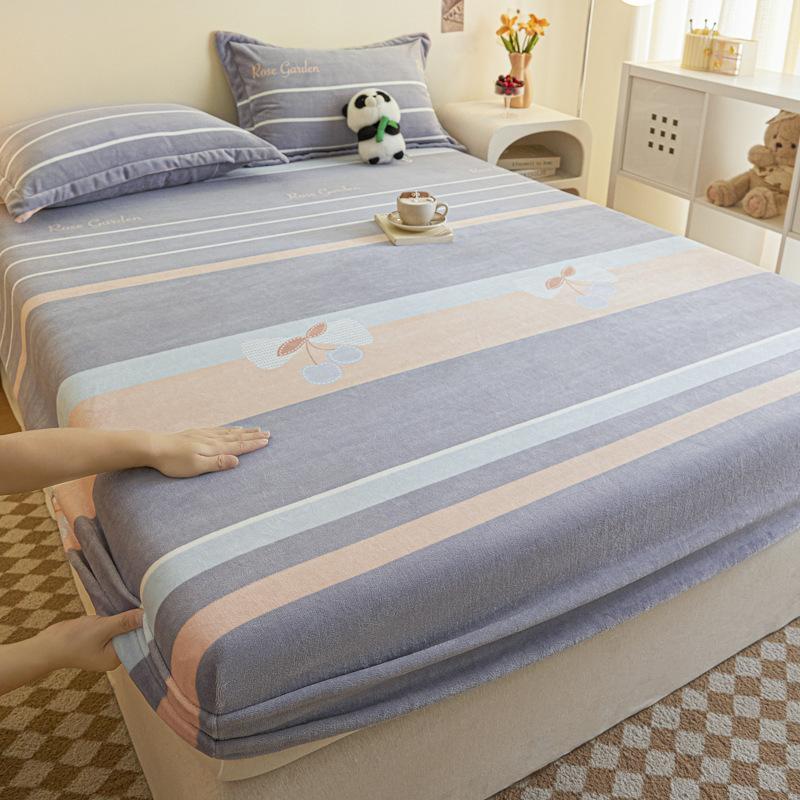 New A-class Milk Fleece Bed Sheet Thickened Warm Mink Fleece Mattress Cover Fully Wrapped
