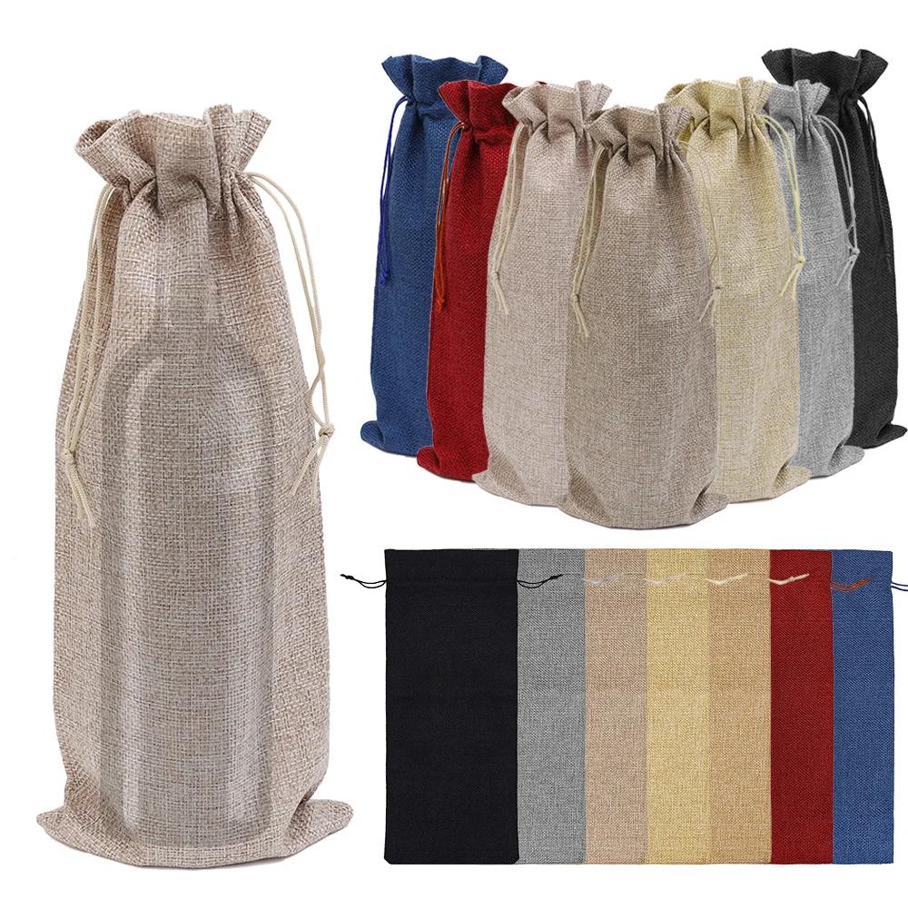 

1/12pcs Merry Christmas Red Wine Bottle Covers Bags Champagne Pouches Cute Burlap Packaging Bag New Year Party Decoration Xmas 1pc