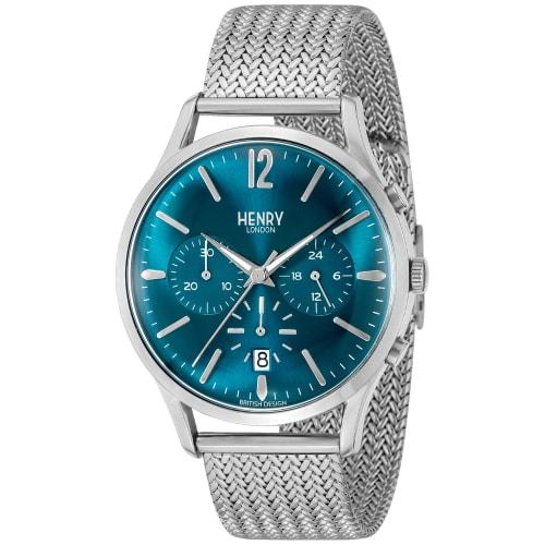 Henry London KNIGHTS BRIDGE 41mm Men's Watch, Navy Dial, Stainless Steel Crystal, Quartz Movement, Brown, Made In England, London Watch HL41CM0037