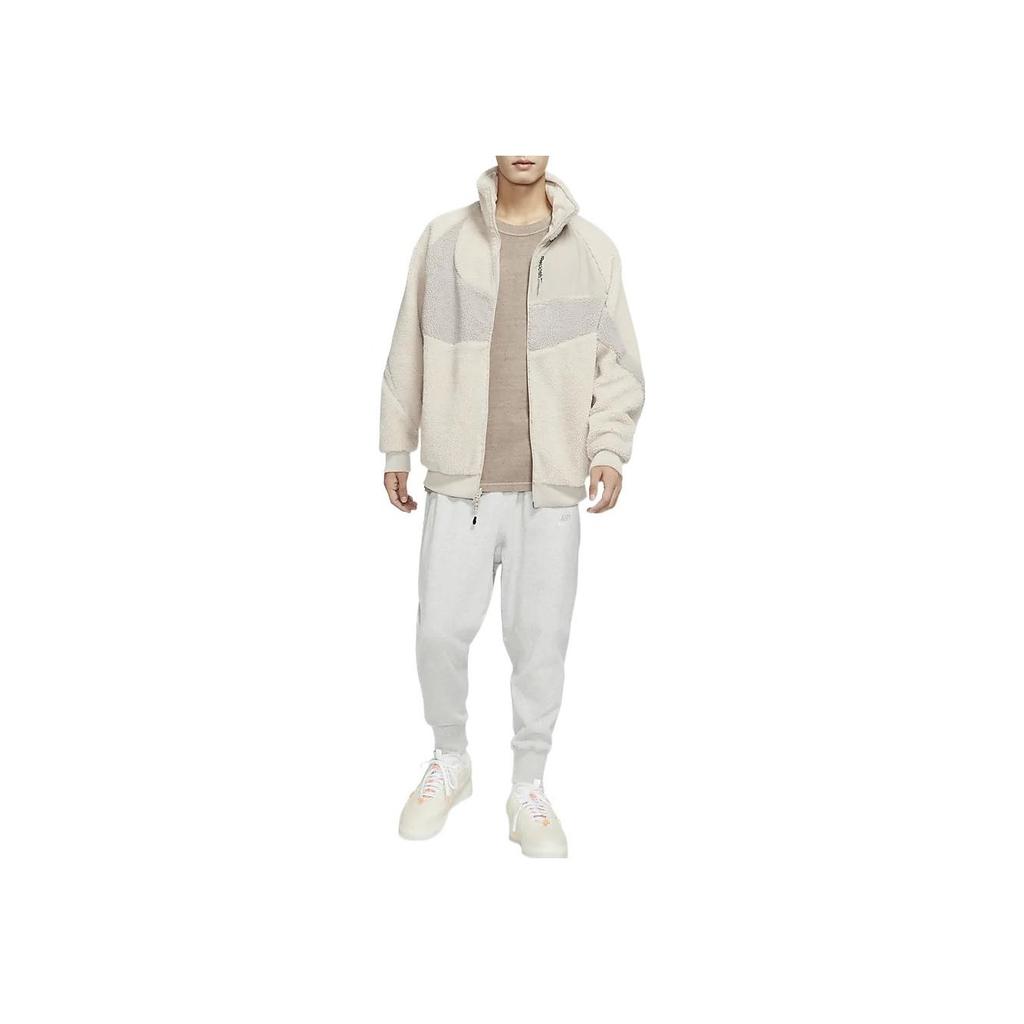 Nike Solid Color Logo Print Stand Collar Reversible Sherpa-Lined Warm Jacket Men Jackets Cream FB1910-236