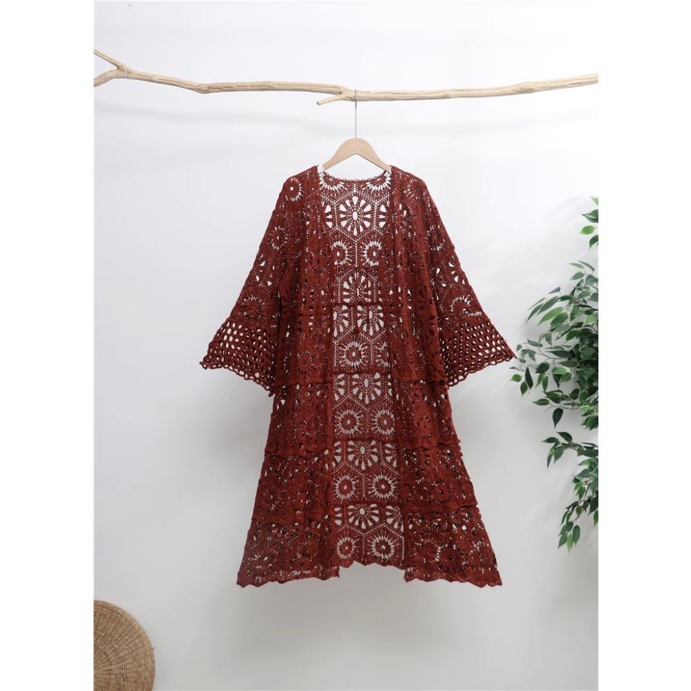 DIMANAF 2026 New Blue Cardigan Women Knitting Lace Long Vest Hollow Summer Style Basic Tops Tees Loose Clothing