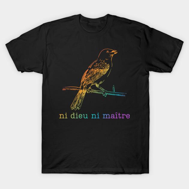 Men Black Print T-shirt Ni Dieu Ni Maitre No-Cut Transfer Paper Print Cotton Tshirt S
