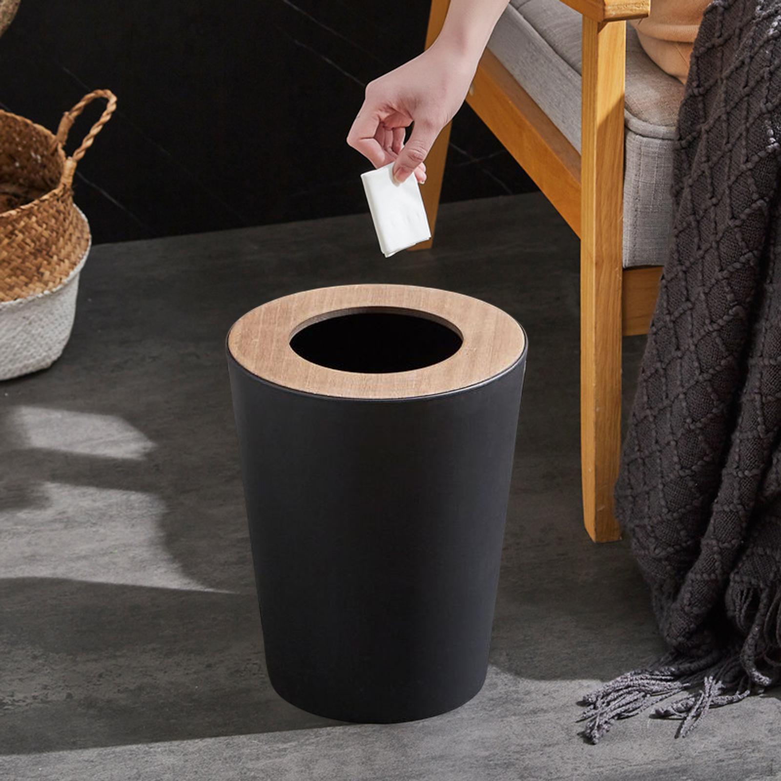 

Відро для сміття у ванній кімнаті, що відкривається, кришка, сміттєвий ящик, великі внутрішні міцні круглі урни для туалетів 7L Black