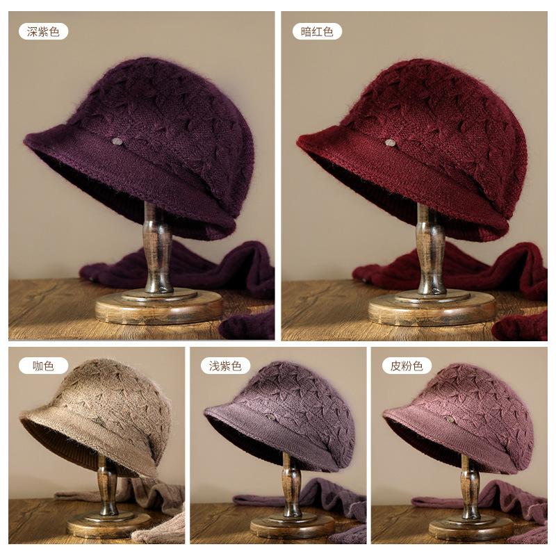 Medium-sized elderly hat Female winter thickened wool hat Elderly hat Rabbit fur knitted hat Temperament mother warm cotton hat