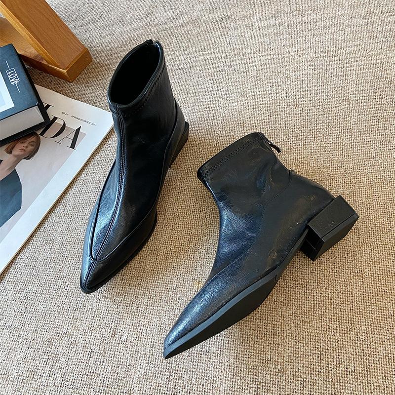 6810-1 French Pointed Short Boots Women's 2025 New Autumn and Winter Single Boots Fashion Thick Heel Thin Boots Martin Boots