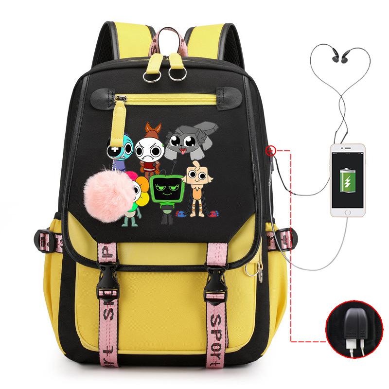 New 2025 Cartoon Game Printing Primary School Bag Large Capacity Contrasting Color Neutral USB Backpack