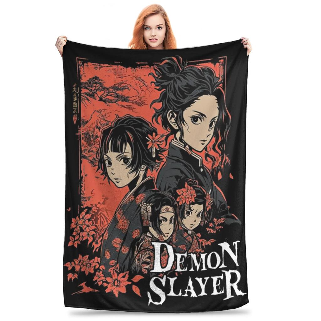 Koc Demon Slayer Anime na Kanapę Japońska Manga Miękki Puszysty Pluszowy Koc x Cal Wielorozmiarowy Pokrowiec na Łóżko Na Wszystkie Pory Roku