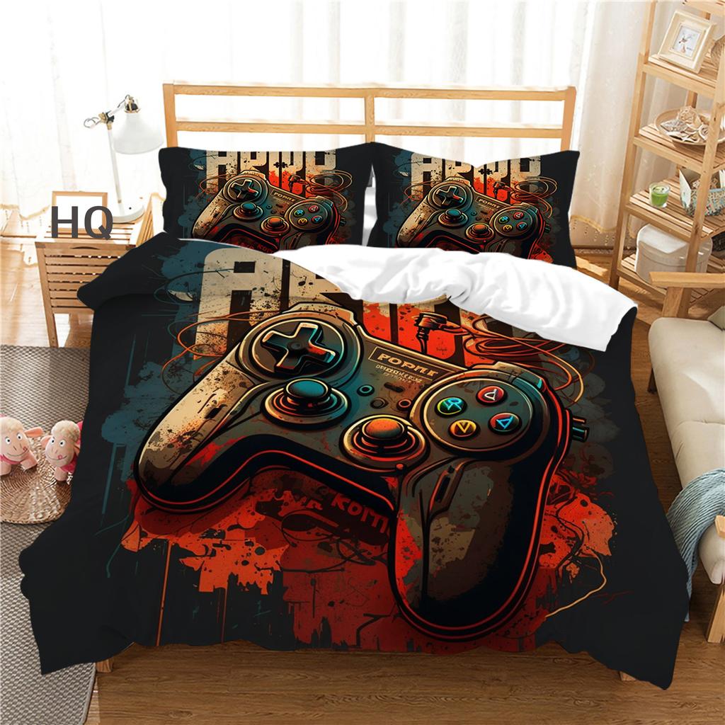 3D Player Bedding Set Game Handle Quilt Cover Pillow Case 2/3 Pieces Suitable for Game Enthusiasts Boys Men Room Zippered Home Decoration