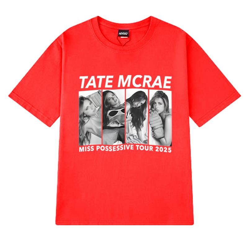 Neu in Tate Mcrae Welttournee 2025 Print T-Shirts Unisex Damen Vintage Oversized Kurzarm-T-Shirt Unisex Schwarz 100% Baumwolle Tops