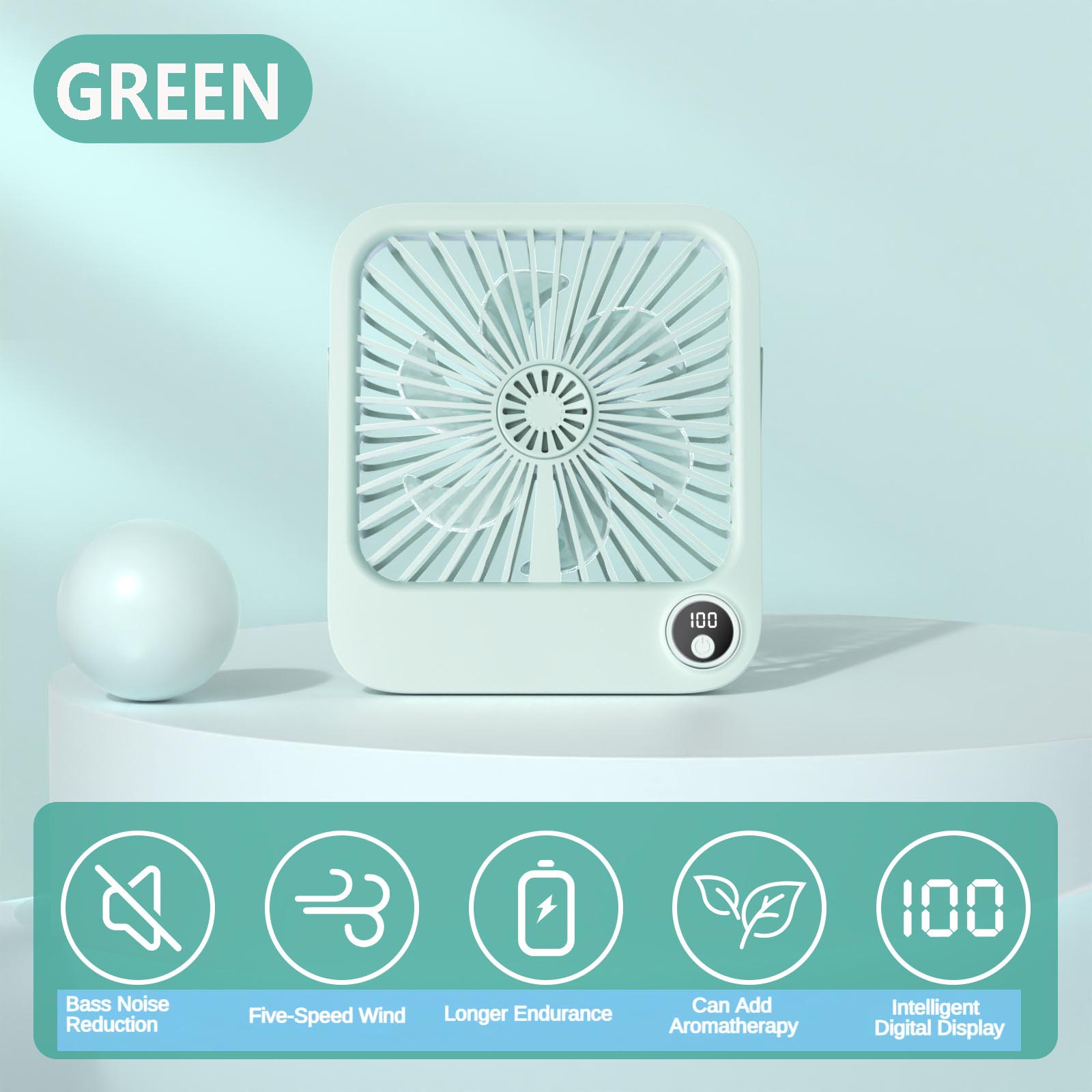 

Настольный небольшой вентилятор портативный уличный офисный USB складной вентилятор цифровой дисплей ультратонкий вентилятор зелёный