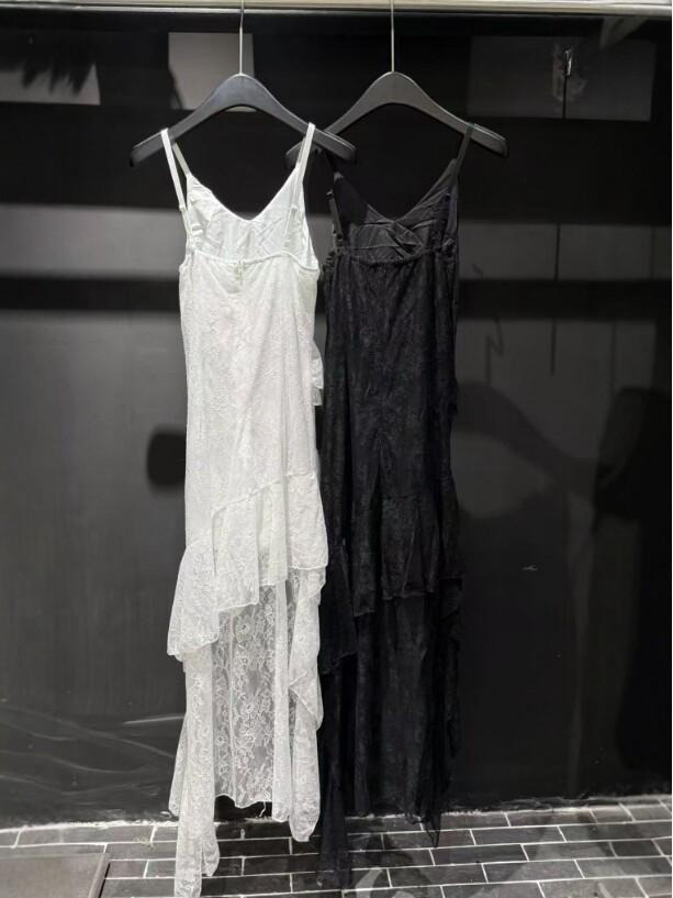 Women's 2025 Irregular Ruffle French Lace Sling Dress with Waist-Cinching and Slimming Design