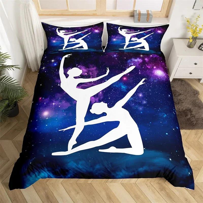 Gymnastik Sport Bettbezug Set Regenbogen Aquarell Batik Queen Bettwäsche Set Mikrofaser Cheerleading Bettdeckenbezug für Yoga-Liebhaber