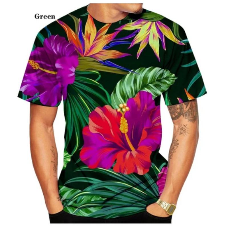 BOLIV MODA Heren 3D Geprint T-shirt Hawaiiaanse Mouw Palmbomen Patroon Print Korte Mouw Ronde Hals Pullover Casual Top 3XL