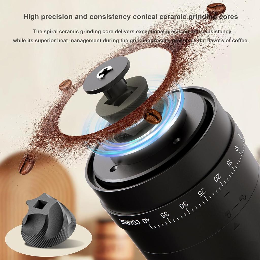 Portable Battery Powered Burr Coffee Grinder 35g Capacity 1800mAh Rechargeable Coffee Bean Grinder with Conical Ceramic Burr