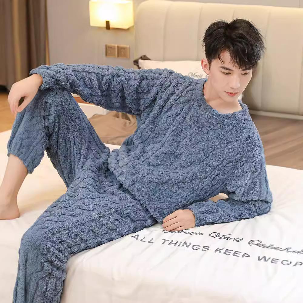 Coral Wool Pajamas, Men's Fall and Winter Thick-padded Home Wear, Warm Ladies Teen Face Pajamas, Family Wear