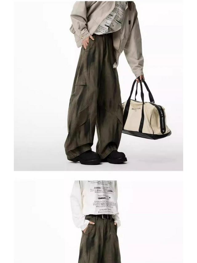 Spring 2025 Pleated Wide-Leg Denim Jeans - Dirty Dye