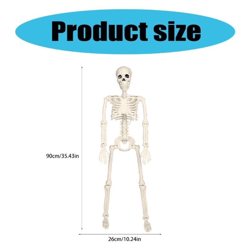 Poseable Full Body Human Skeleton Decors Haunting Halloween Party Skeleton with LED Green Lights for Scary Atmosphere