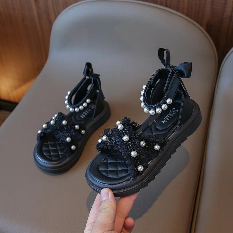 

Сандалии для девочек 2024 года, весна/лето, новые детские милые модные туфли принцессы в римском стиле с мягкой подошвой, сетчатые пляжные туфли для отпуска 30 чёрный