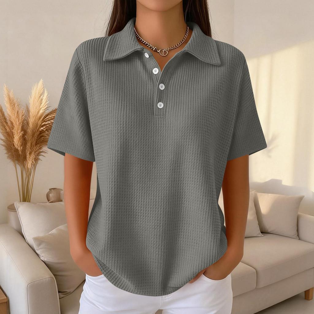 Damenmode Lässig Revers Kurzarm Farbe Hemd Damen Up Tops