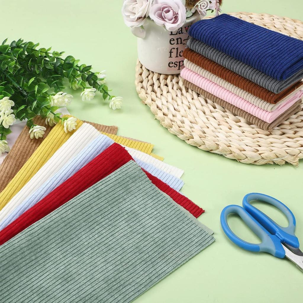 16 Pieces Wale Corduroy Fabric Solid Plain Thick DIY Sewing Crafts Materials Stretch Corduroy Fabric for Coat Shirt Dress Pants Costume Sofa DIY