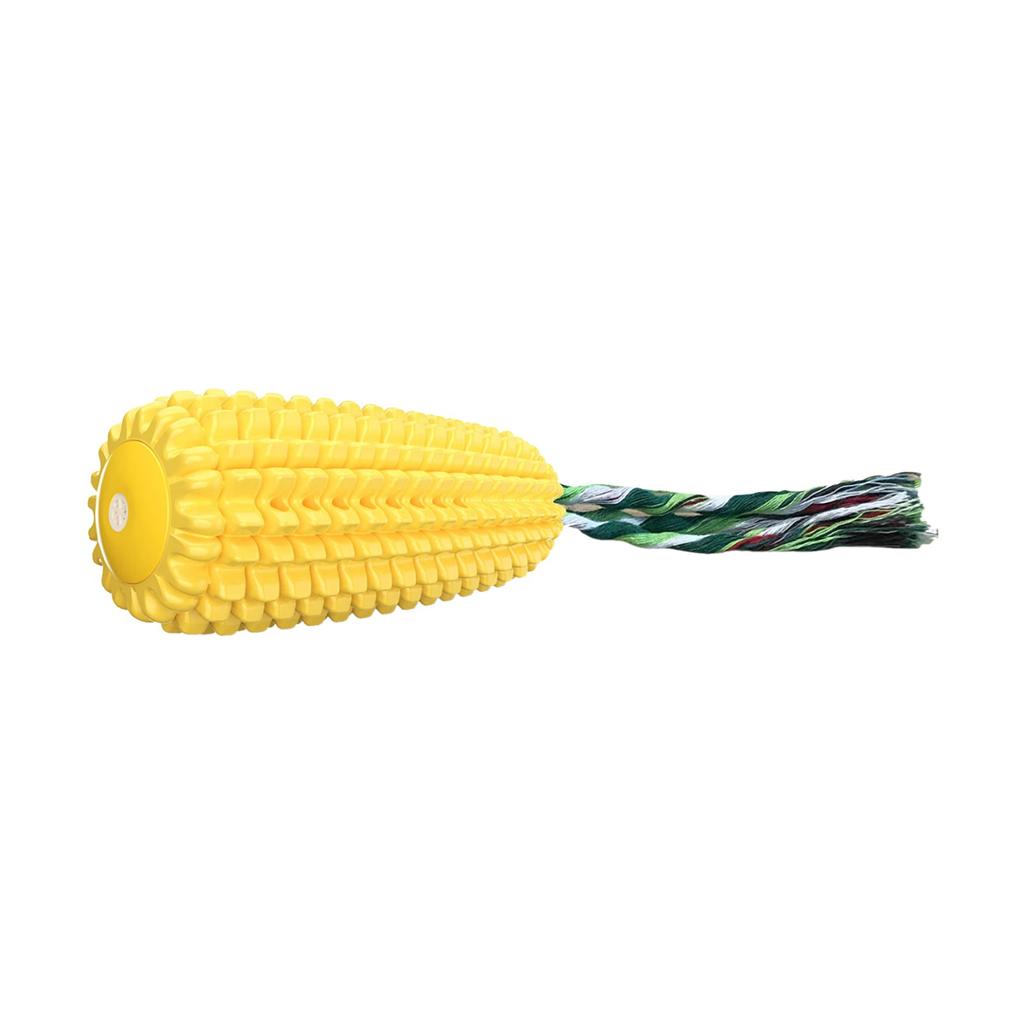 Durable Corn Shaped Dog Chew Toy with Textured Surface and Braided Rope for Interactive Pet Playtime Training